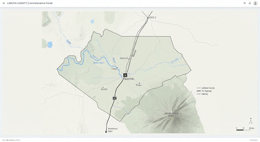 A topographical map of Nanyuki and the surrounding Laikipia County region.
